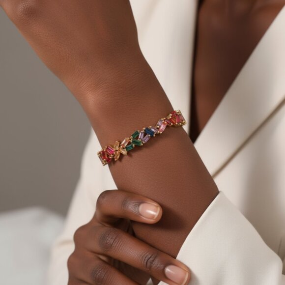 Rainbow Zircon Gemstone Bangle Bracelet - Picture 3 of 9